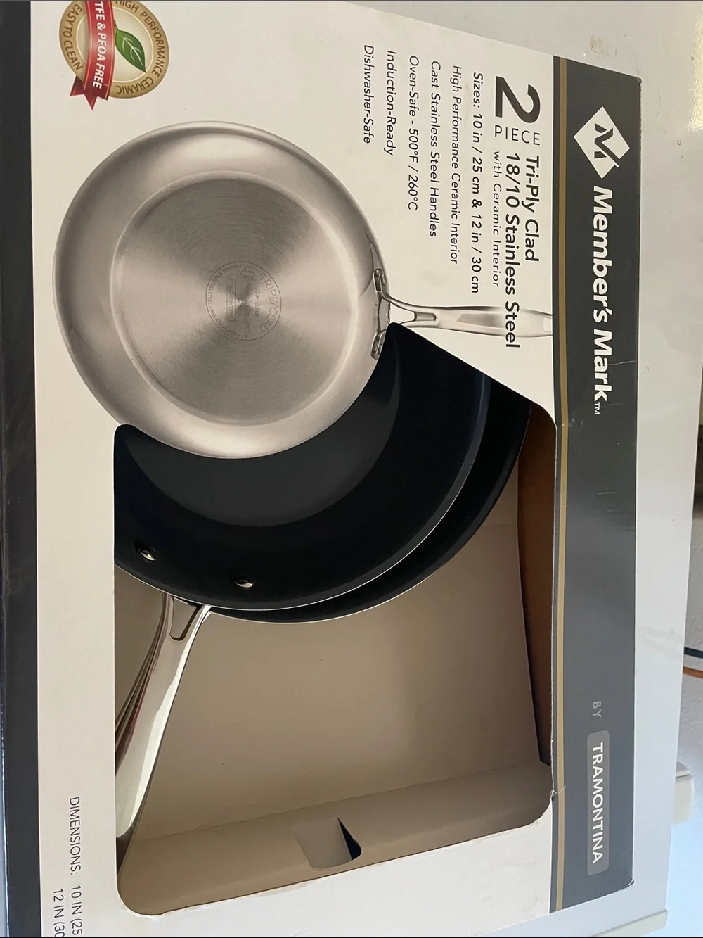 BNIB Member's Mark by Tramontina Tri-Ply clad 10/18 2 pcs Ceramic interior pan